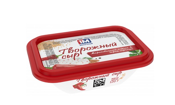 Сыр творожный 1М МОЛОЧНЫЙ маринованный перчик-зерна горчицы 120 г 65%