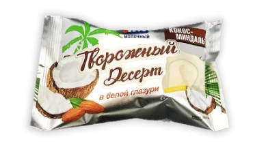 Десерт творожный МИНСКИЙ МЗ "Кокос-миндаль" глазированный на печенье 50 г 18%
